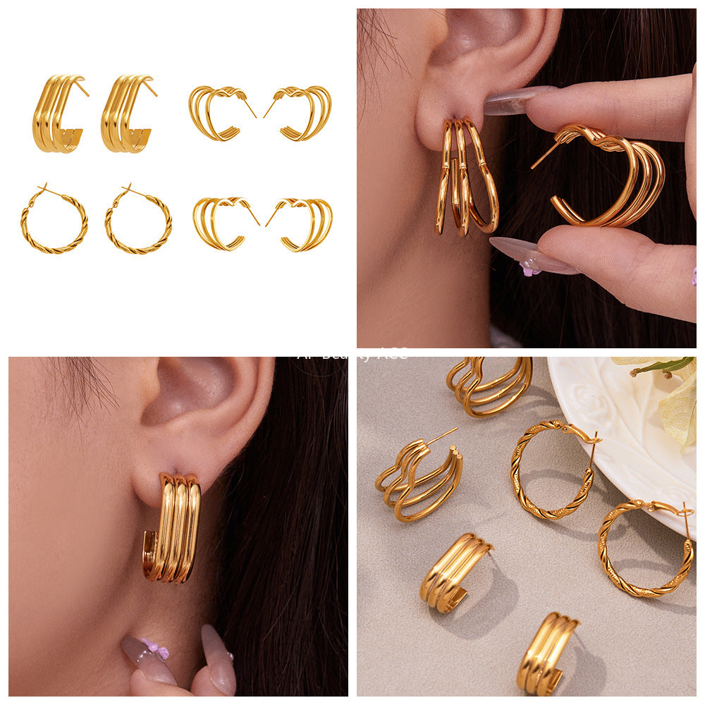 D관 - 스테인리스 18K 도금 레이어 하트 트위스트 귀걸이 [F753] 25.11-1