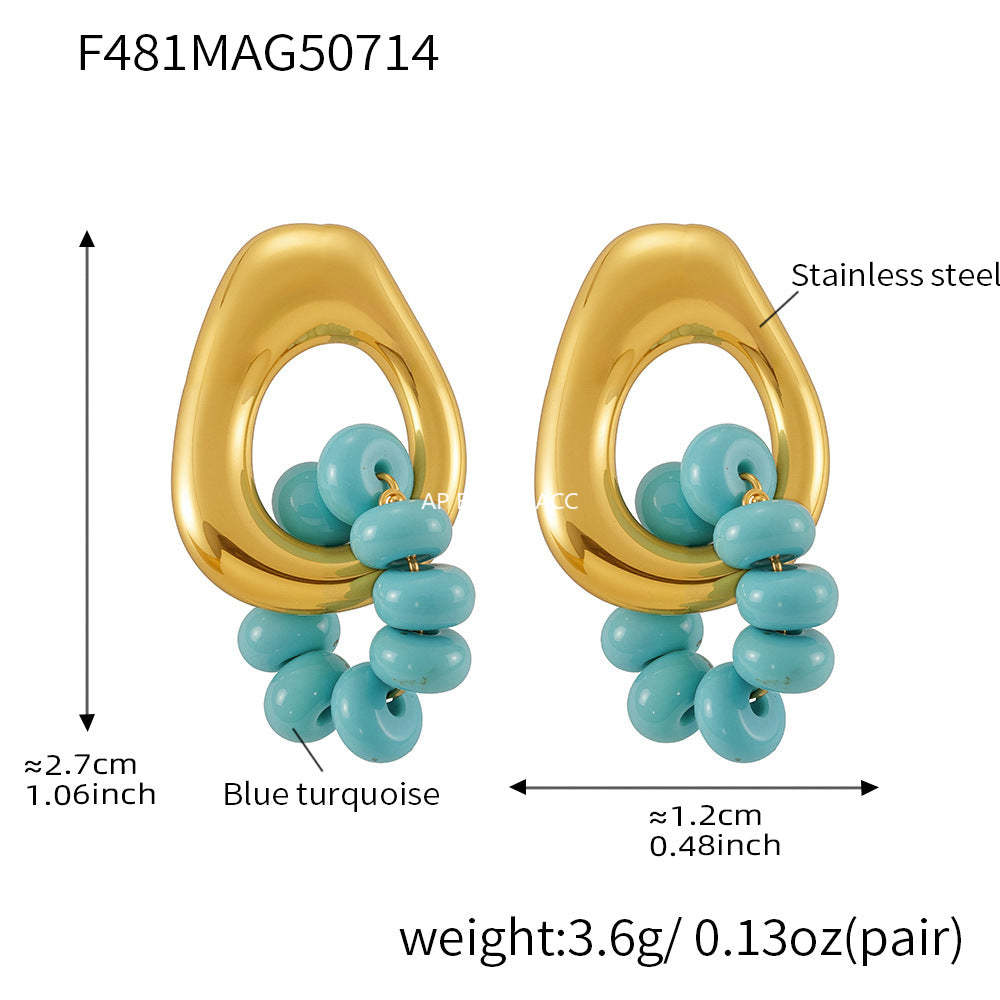 D관 - 18K 도금 터키석 천연석 스테인리스 스틸 귀걸이 [F481-F943] 25.07-3