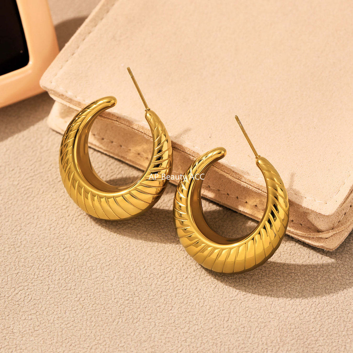 D관 - 스테인리스 스틸 18K 도금 C형 귀걸이 [F1018-F1026-F1038-F1051] 25.07-3