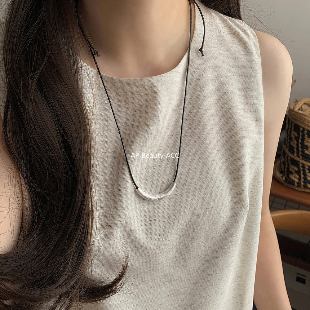 A관 - 925 실버 샌딩 스마일 튜브 왁스끈 목걸이 [1357-1358] 25.10-2