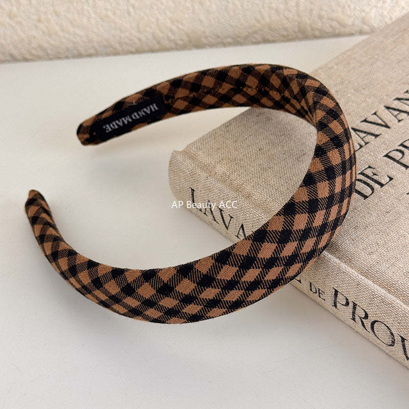 E관 - 브라운 도트 패브릭 스펀지 머리띠 [27498] 25.09-4