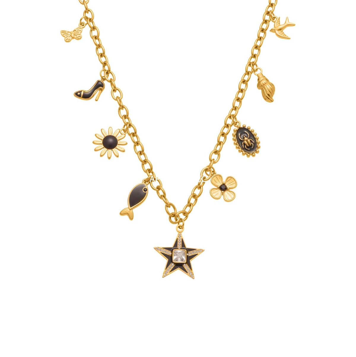 D관 - 18K 도금 스테인리스 스틸 큐빅 별 멀티 펜던트 목걸이 [P081] 25.10-2