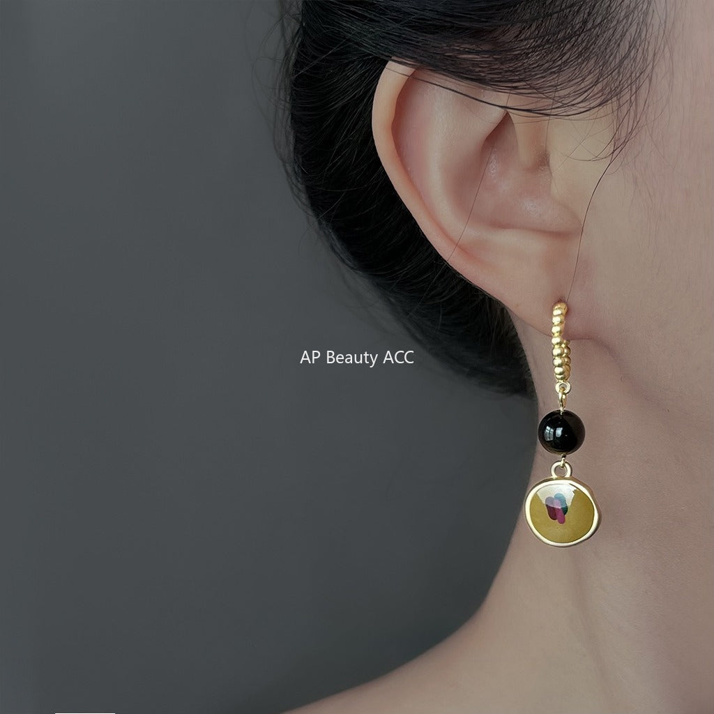 C관 - 925 은침 핸드메이드 천연 호안석 드롭형 귀걸이 [6872] 25.10-1