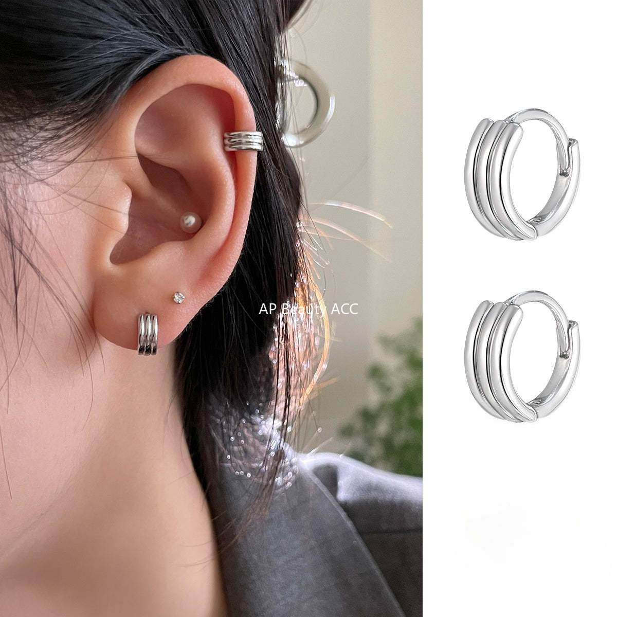 A관 - 925 은침 겹처진 코일 모양 링 귀걸이 [EH-3132.SJ] 25.12-2