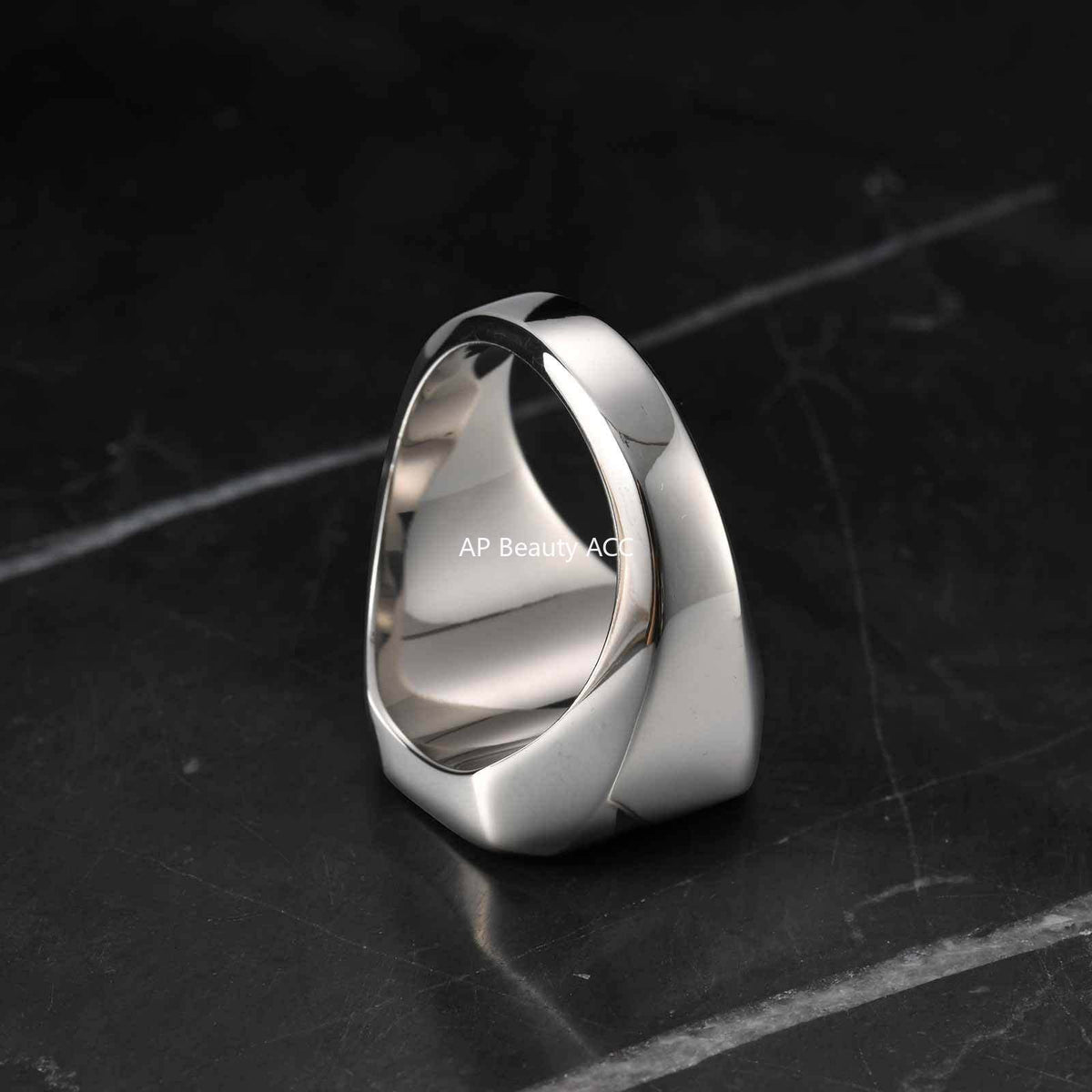 G관 - 스테인리스 스틸 전복 화이트 자개 주조 반지 [RC-207] 25.12-3