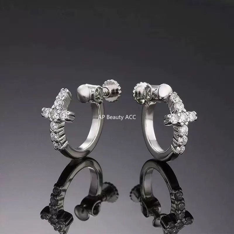 G관 - 큐빅 십자가 디자인 링형 귀찌 귀걸이 [ER861] 25.10-2