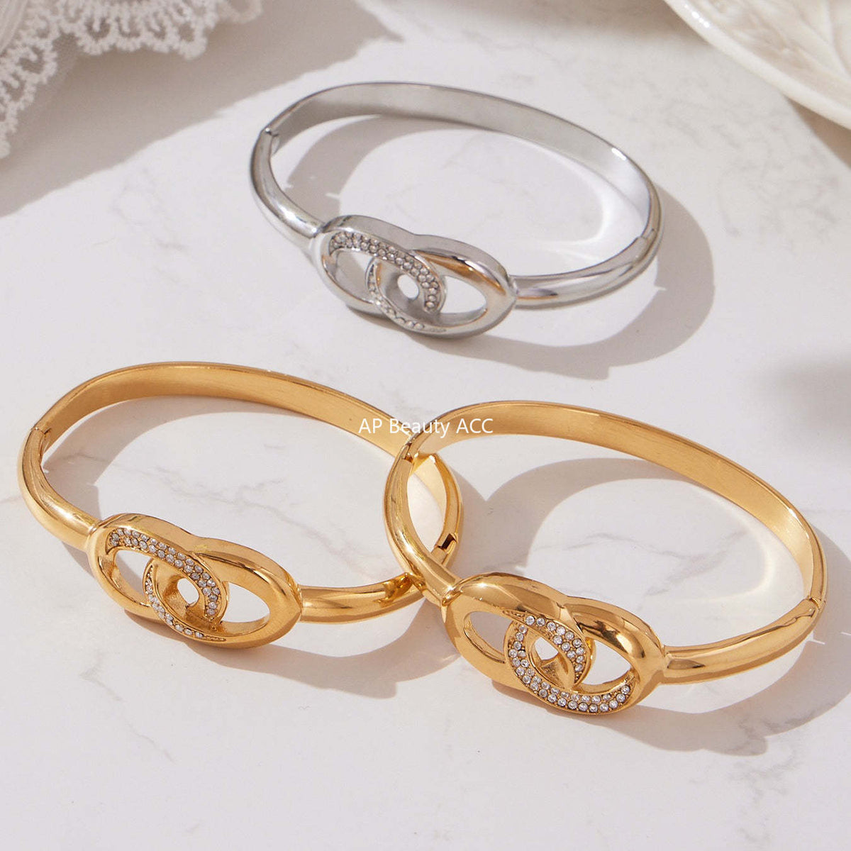 D관 - 스테인리스 풀큐빅 이중 링 매듭 디자인 팔찌 [Z509-Z510-Z511] 25.10-5