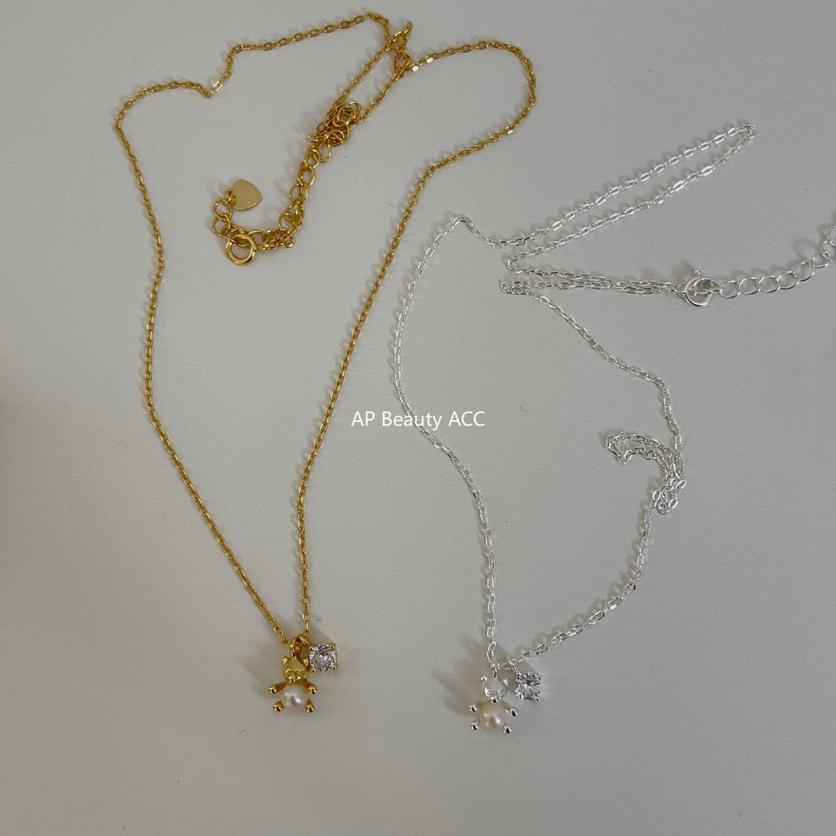 F관 - 925 실버 큐빅 진주 곰 펜던트 목걸이 [B1034] 25.11-2