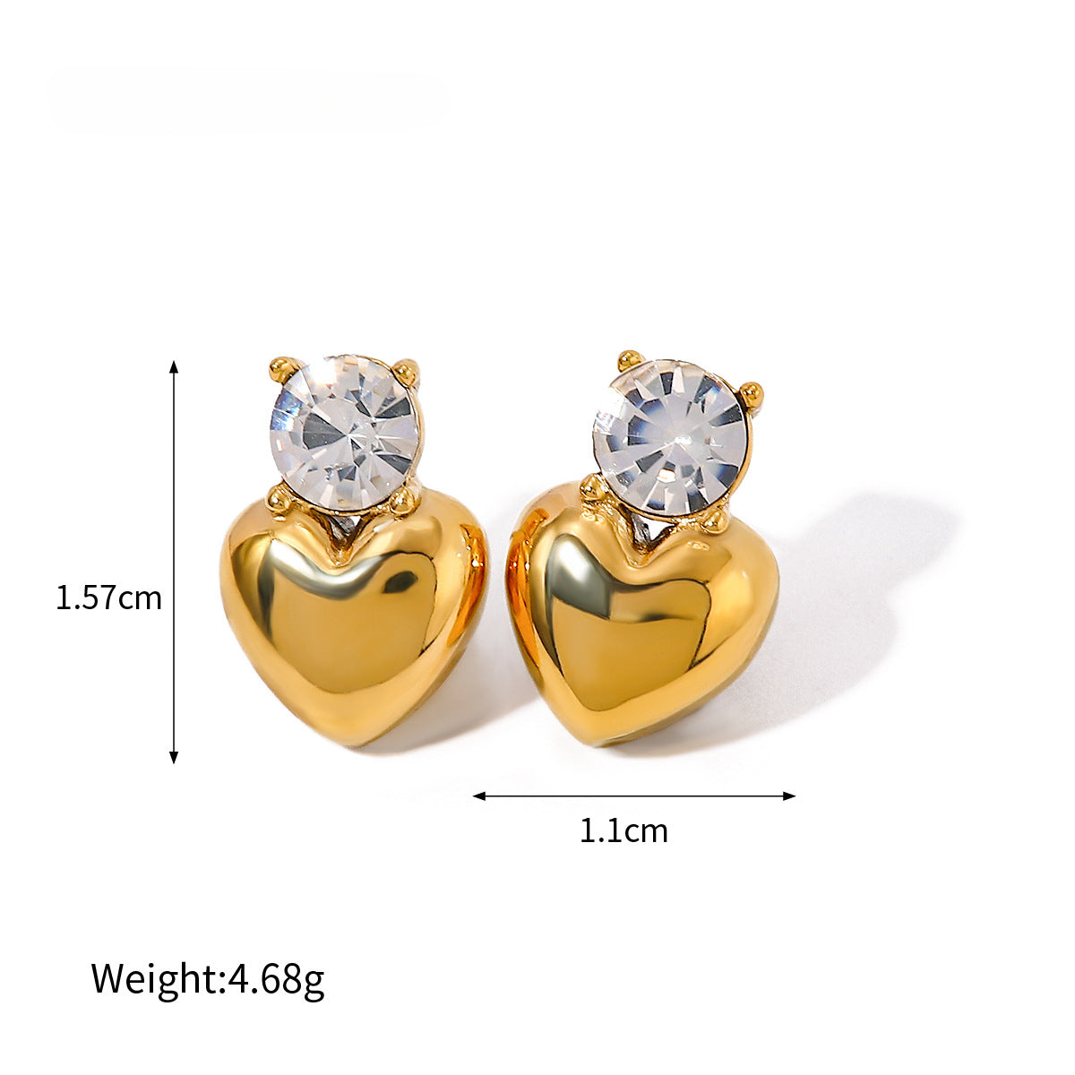 D관 - 18K 골드 스테인리스 큐빅 스터드 귀걸이 미니멀 트렌디 화이트 큐빅 하트 귀걸이 [EWE3042] 24.04-1