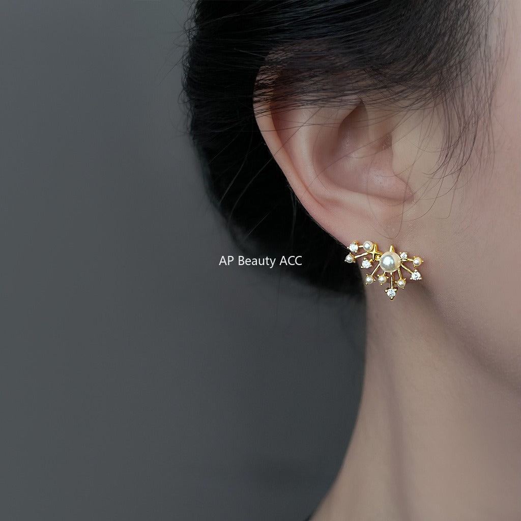C관 - 14K 도금 큐빅 진주 별 디자인 925 은침 귀걸이 [6900] 25.10-2