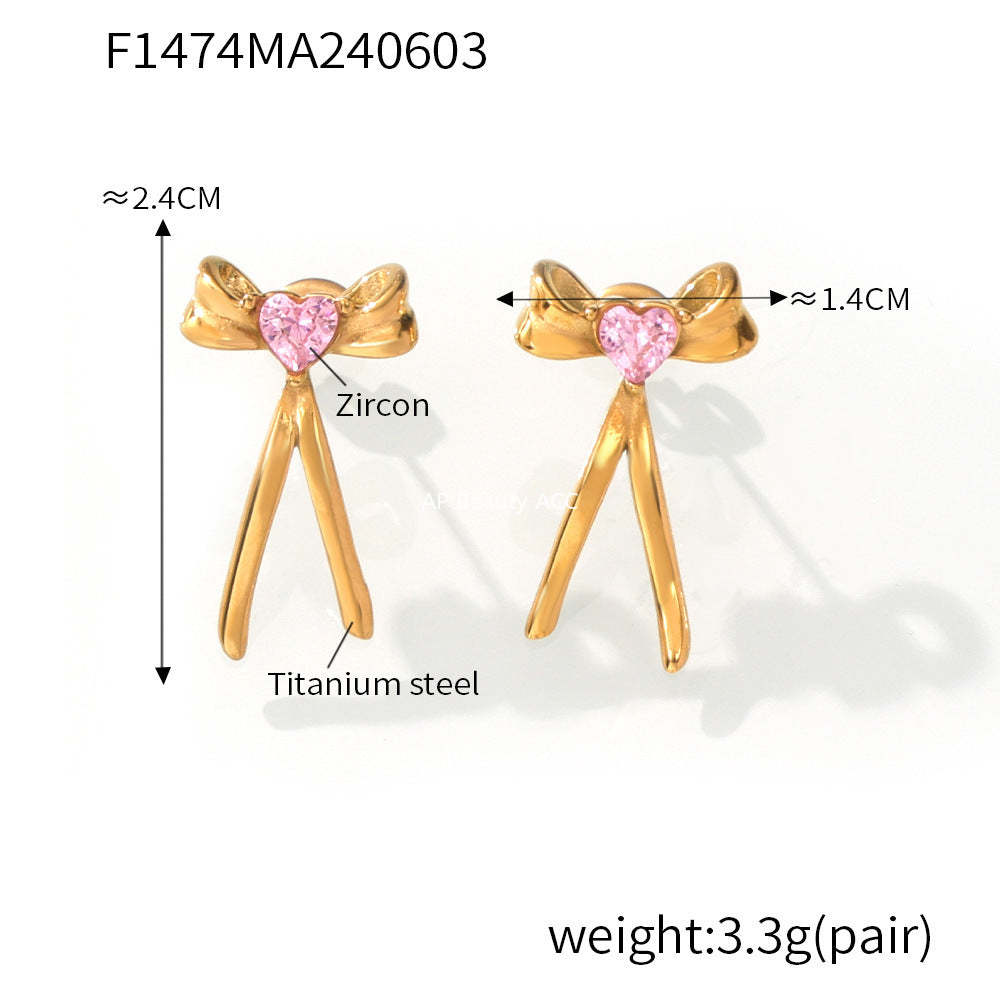 D관 - 티타늄 스틸 18K 도금 큐빅 리본 우아한 감성 귀걸이 [F1474] 24.06-1