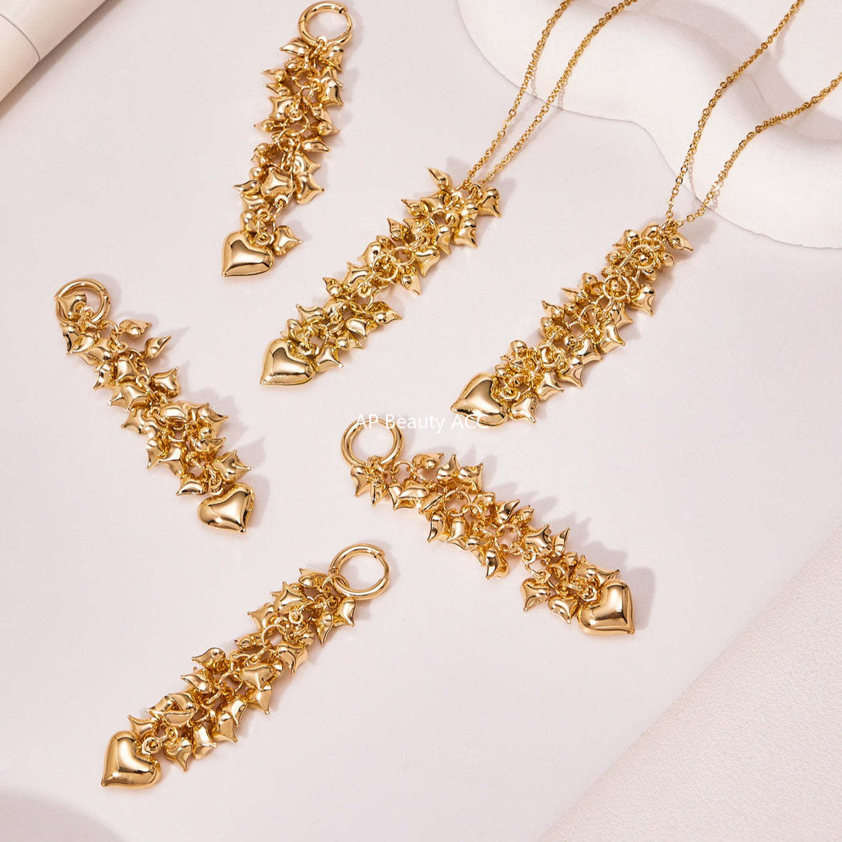 D관 - 스테인리스 스틸 하트 핸드메이드 18K 도금 목걸이 귀걸이 [TXP480] 25.11-4