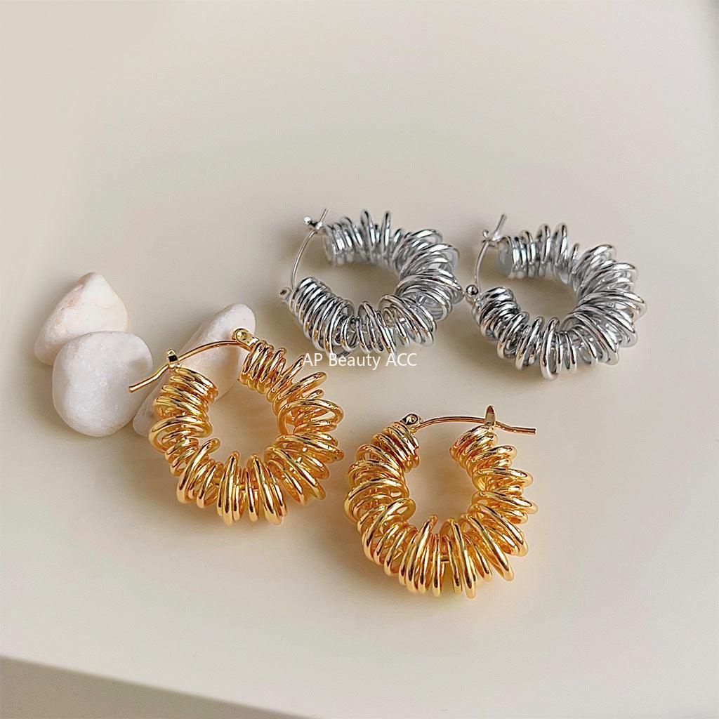 C관 - 18K 도금 두꺼운 고급스러운 기하학 원형 귀걸이 [3699-3700] 24.03-5