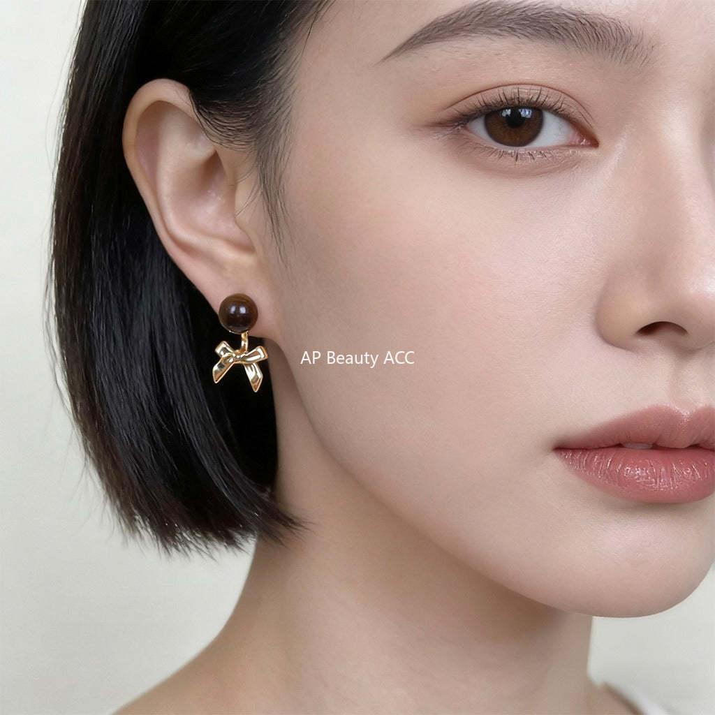 C관 - 천연석 호안석 리본 925 은침 귀걸이 [7210] 25.12-2