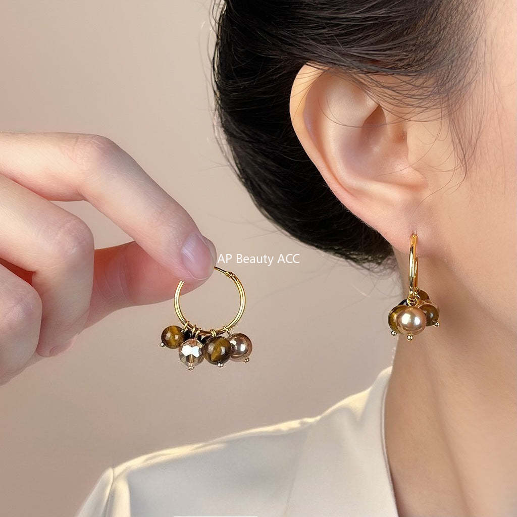 C관 - 호안석 흑마노 진주 크리스탈 핸드메이드 링 귀걸이 [7145] 25.11-4