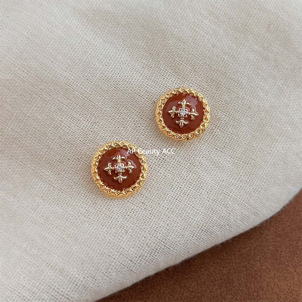 C관 - 925 은침 원형 버튼 핸드페인팅 귀걸이 [7037] 25.11-1