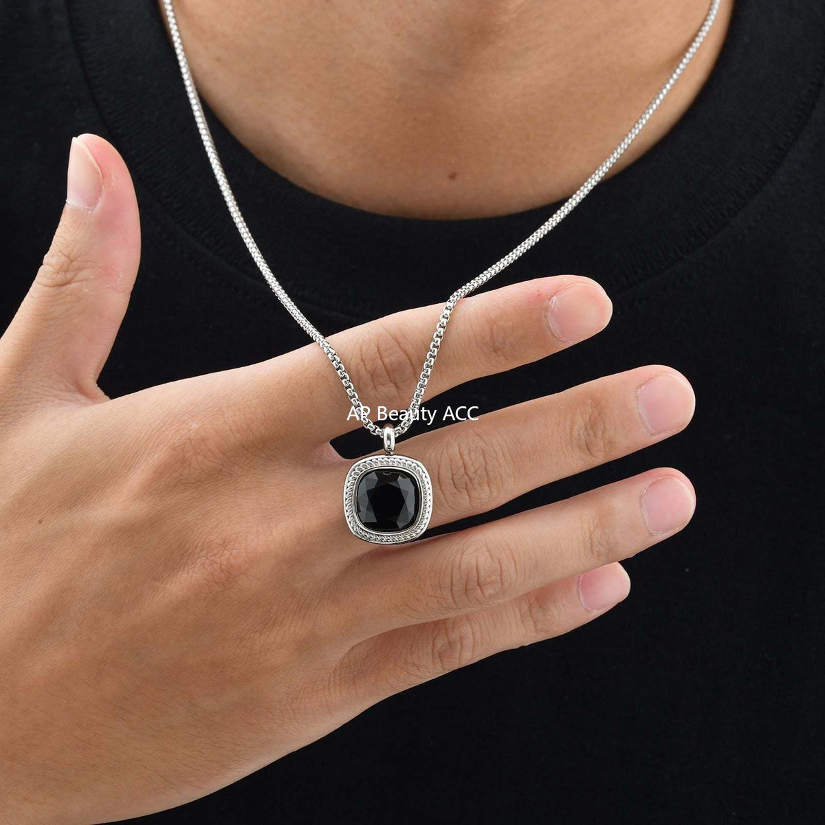 G관 - 스테인리스 스틸 사각 컷면 펜던트 목걸이 [NC-353] 25.11-1