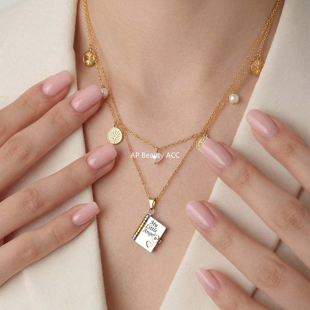 D관 - 스테인리스 스틸 18K 도금 미니 오픈 북 각인 펜던트 목걸이 [RP022] 25.12-3