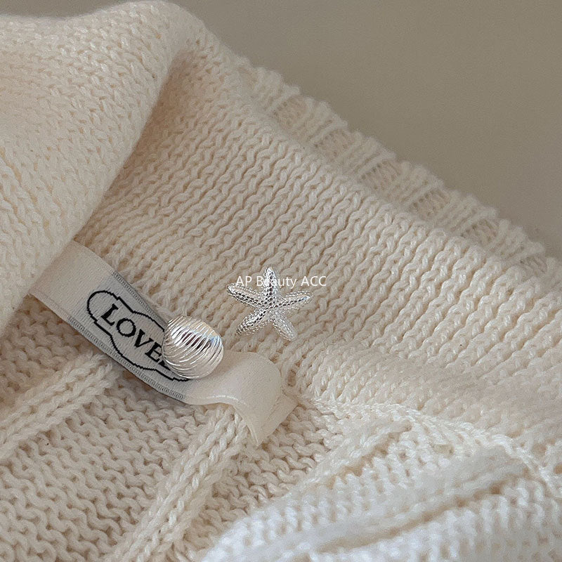 F관 - 925 실버 불가사리 조개 비대칭 귀걸이 [C1219] 25.10-1