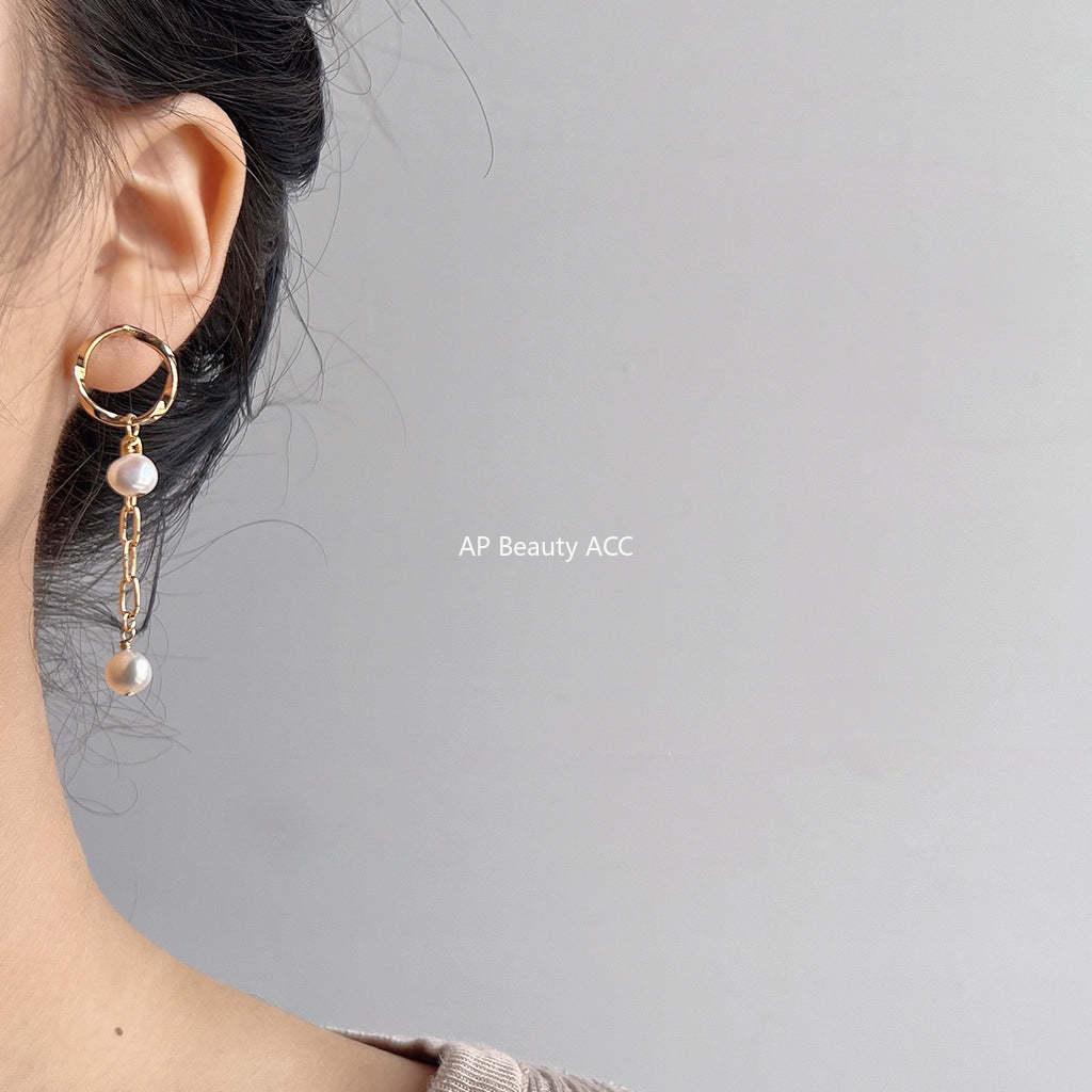 C관 - 바르셀로나 스타일 담수 진주 물방울 은침 귀걸이 [399] 24.04-1