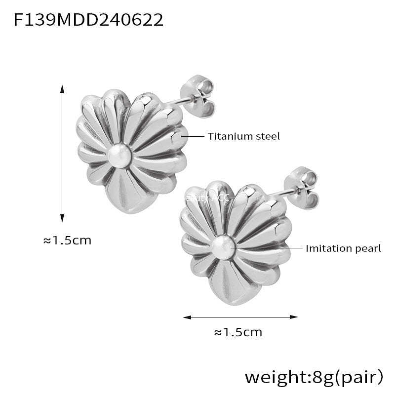 D관 - 티타늄 스틸 자개 하트 모조 진주 펜던트 우아한 레트로 귀걸이 목걸이 [F139-P917] 24.06-4