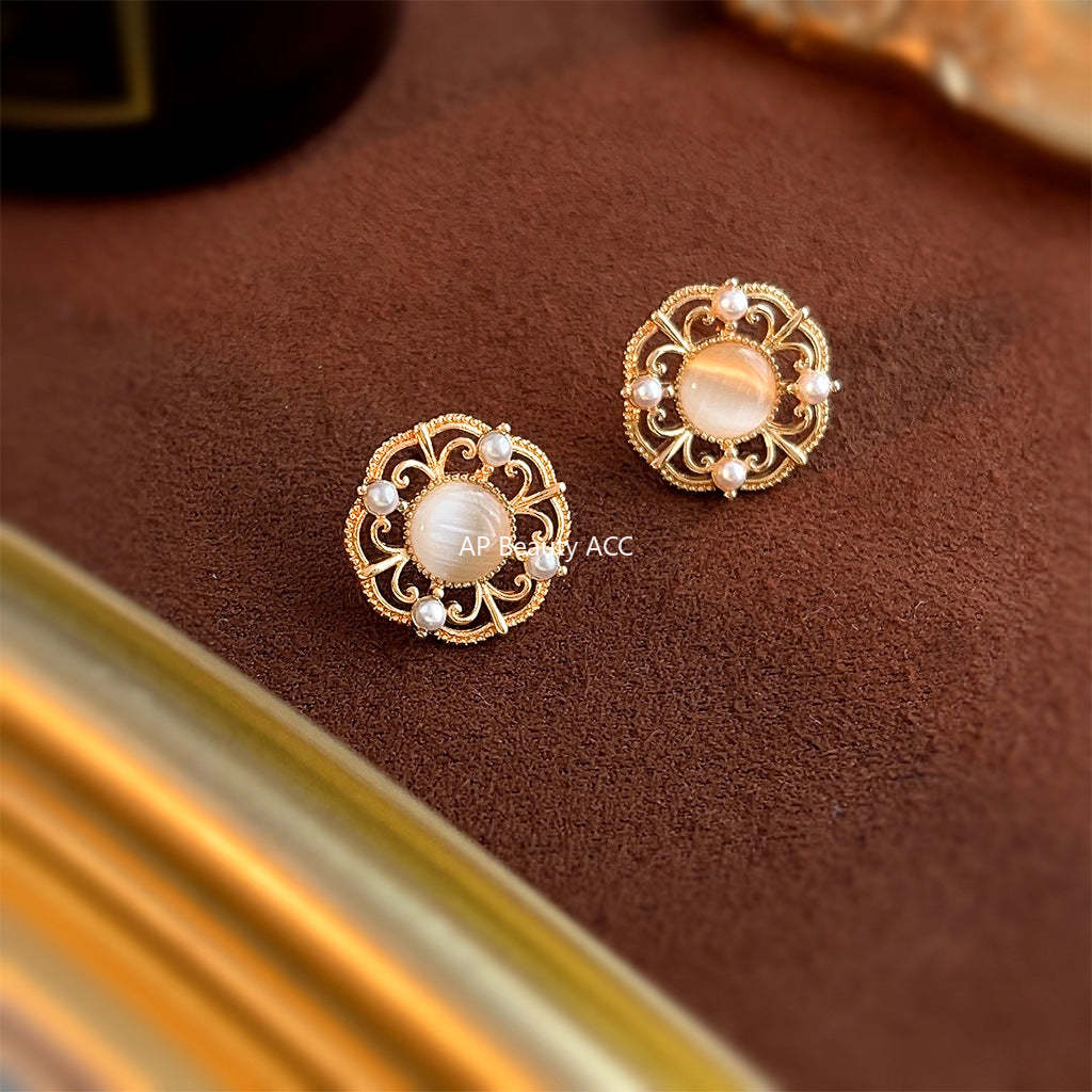 C관 - 14K 도금 유리 크리스탈 웨이브 패턴 세련된 귀걸이 [4075] 24.06-1