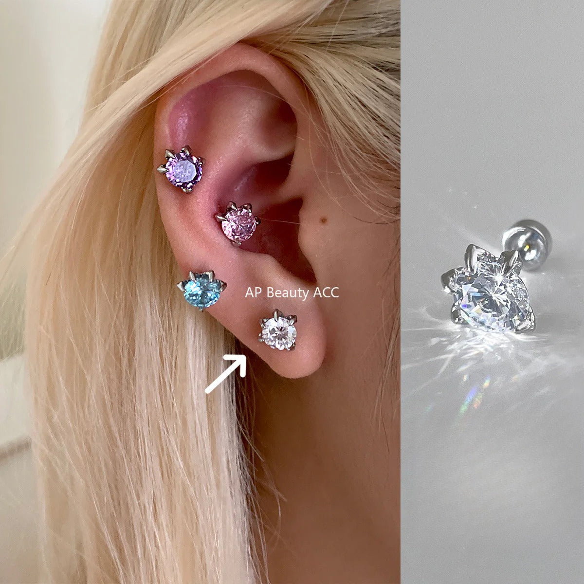 A관 - 티타늄 스틸 단일 큐빅 피어싱 귀걸이 [EH-4199] 25.10-3