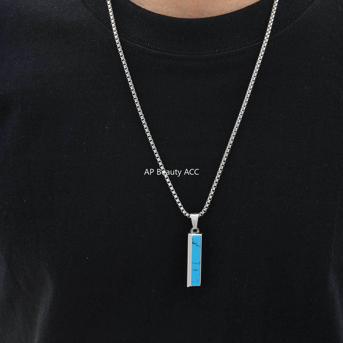 G관 - 스테인리스 오닉스 마노 터키석 펜던트 목걸이 [PN-2221] 25.11-1