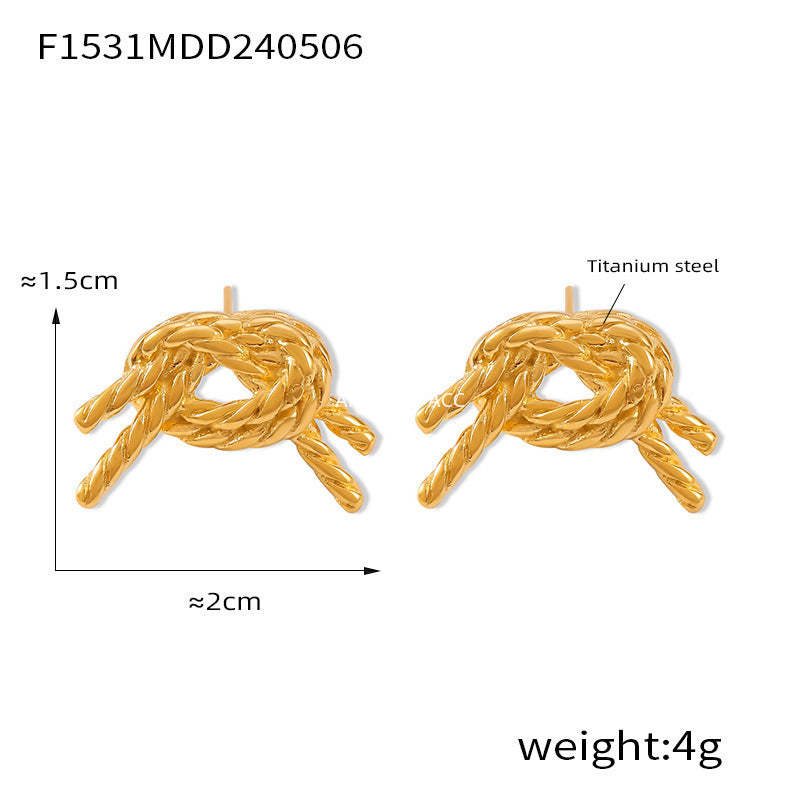 D관 - 리본 디자인 티타늄 스틸 캐주얼 럭셔리 레트로 미니멀 귀걸이 [F1531-2] 24.05-2