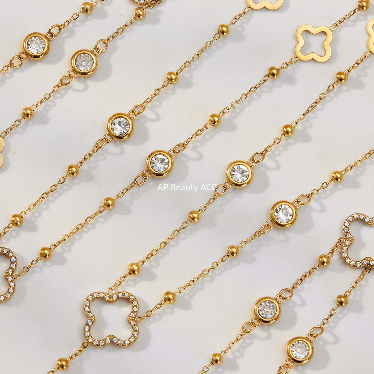 D관 - 스테인리스 스틸 18K 도금 클로버 큐빅 Y자 목걸이 [P664] 25.12-3