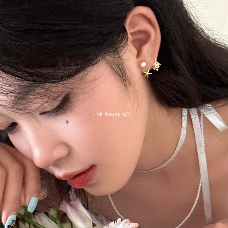 A관 - 진주 조개 불가사리 디자인 925 은침 귀걸이 [EH-3098.eb-SJ] 25.12-1