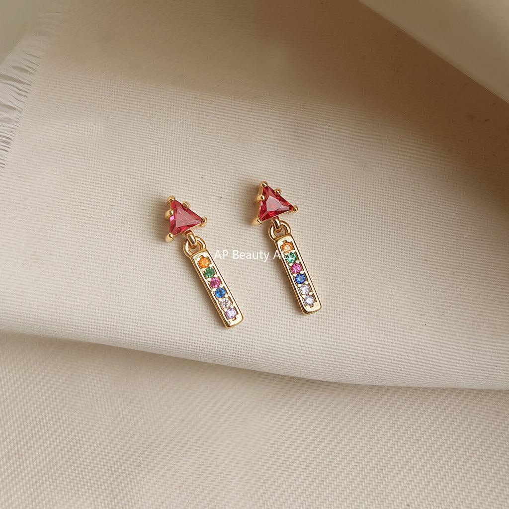 C관 - 14K 도금 컬러 스틱 큐빅 은침 귀걸이 [5694] 25.04-2