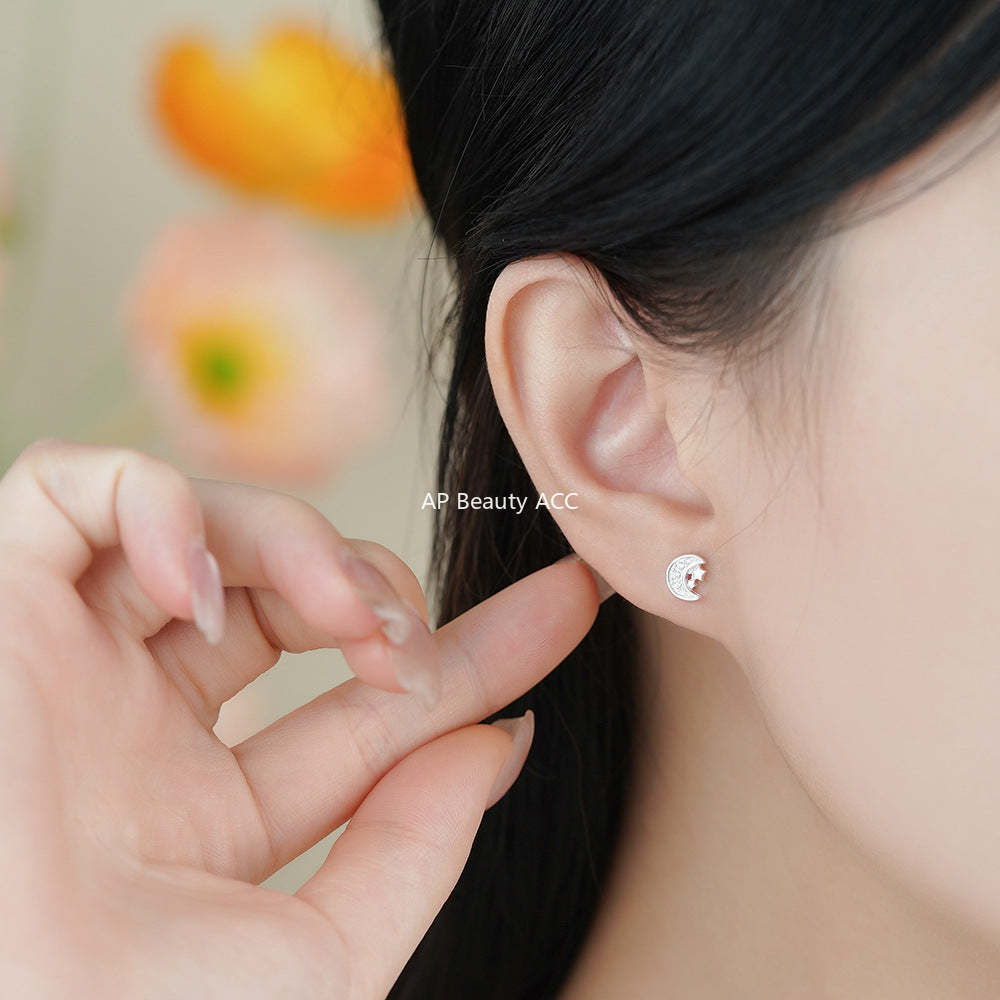 B관 - 999 실버 달 별 모양 큐빅 귀걸이 [YC4183E_1] 25.12-1