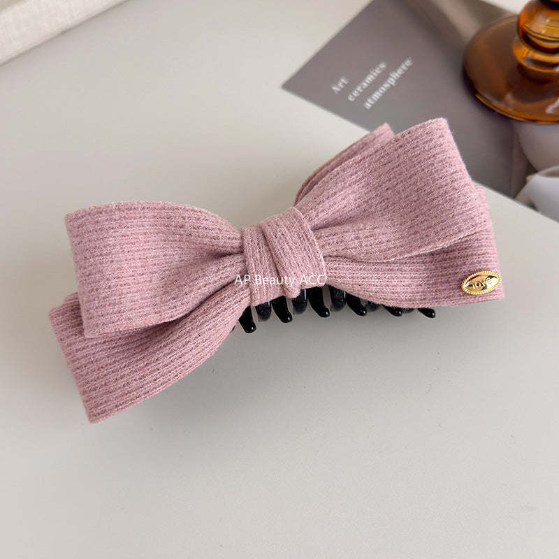 E관 - 모직 니트 소재 양면 리본 디자인 집게핀 [27708] 25.11-3