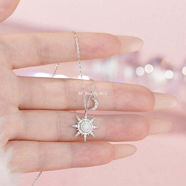 B관 - 925 실버 별 달 모양 큐빅 펜던트 목걸이 [YC1445N_1] 25.10-5