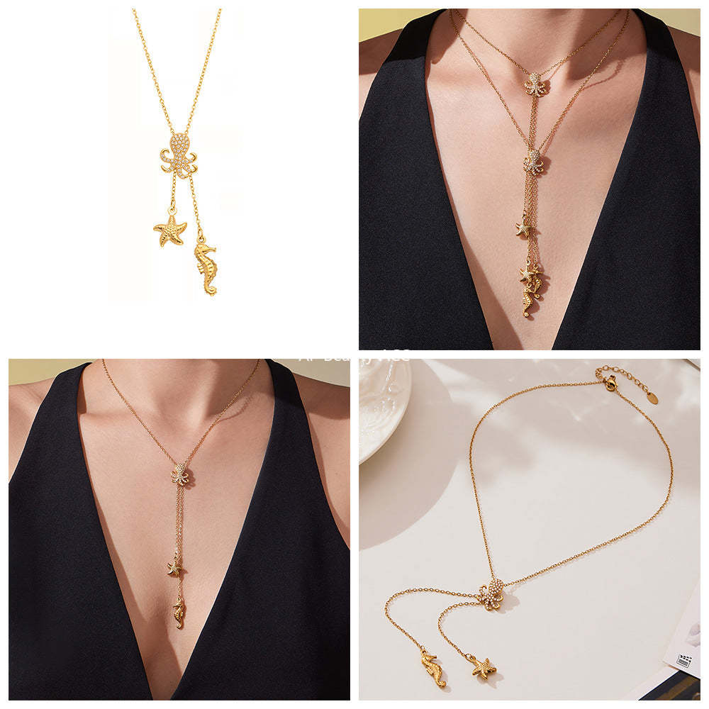 D관 - 스테인리스 스틸 큐빅 문어 불가사리 펜던트 슬라이드 목걸이 [P1321] 25.10-4