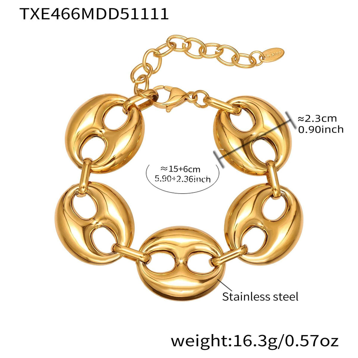 D관 - 타원형 돼지코 모양 체인 18K 도금 스테인리스 목걸이 팔찌 [TXP466] 25.11-3