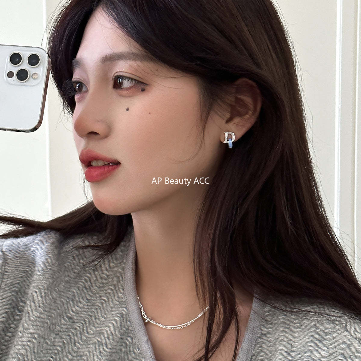 A관 - 알파벳 D 큐빅 925 은침 스터드형 귀걸이 [EH-3051] 25.01-1