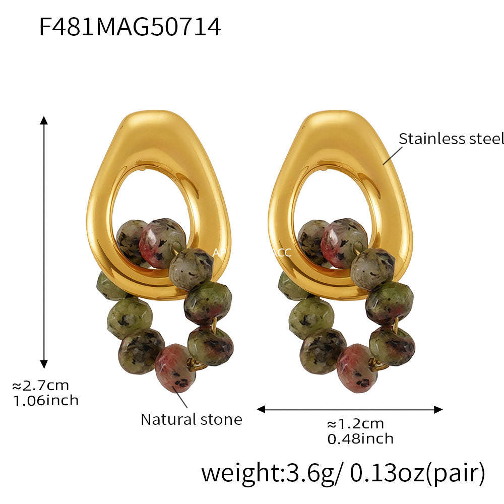 D관 - 18K 도금 터키석 천연석 스테인리스 스틸 귀걸이 [F481-F943] 25.07-3