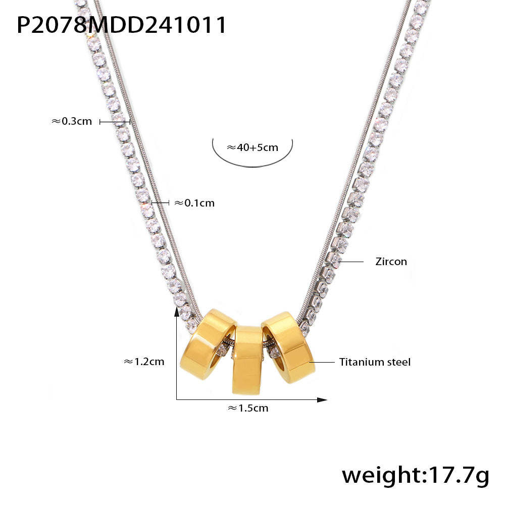 D관 - 티타늄 스틸 18K 도금 컬러 큐빅 3중 초커 3mm 큐빅 목걸이 [P2078] 24.10-3