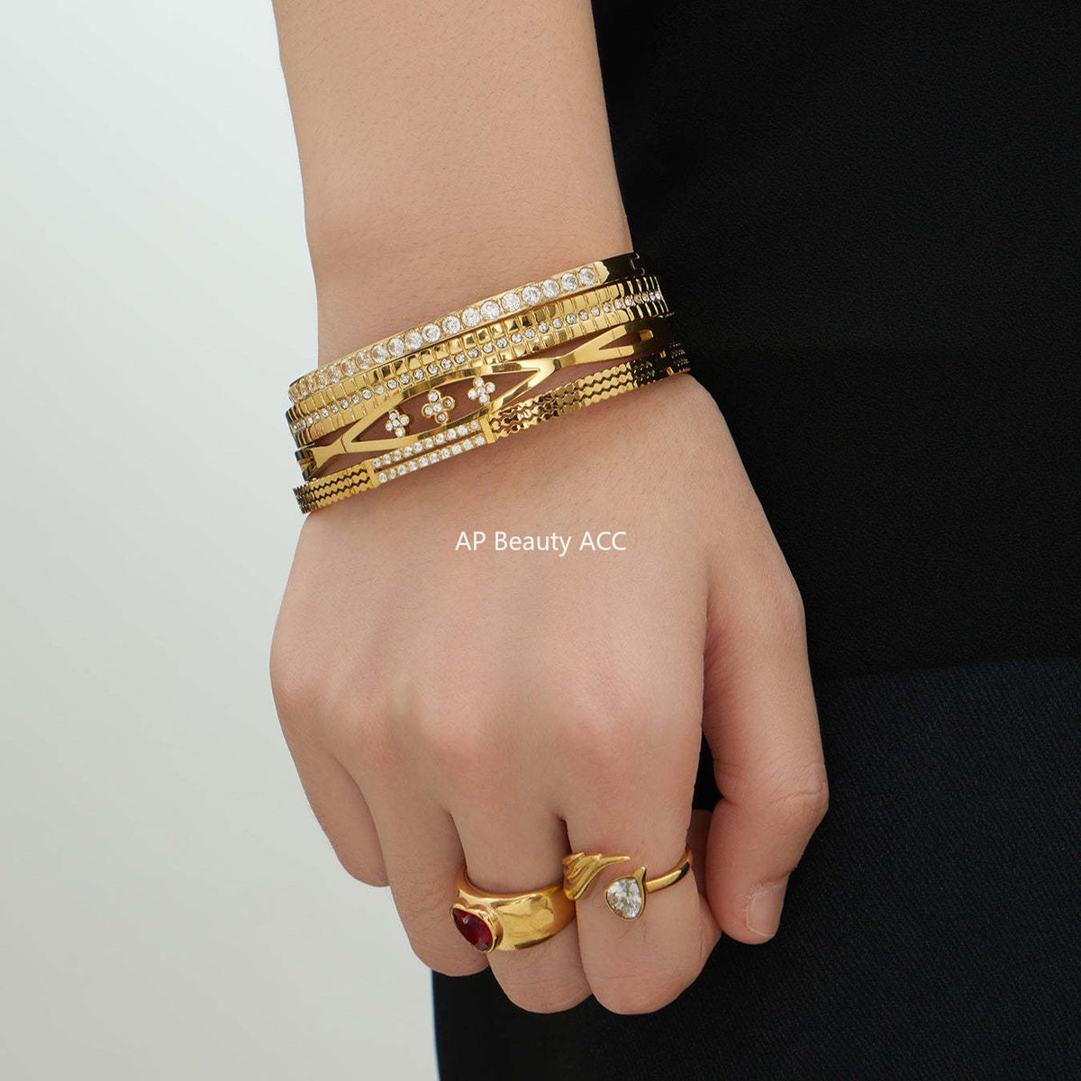 D관 - 큐빅 라인 18K 도금 스테인리스 스틸 뱅글 팔찌 [Z512-15] 25.12-2