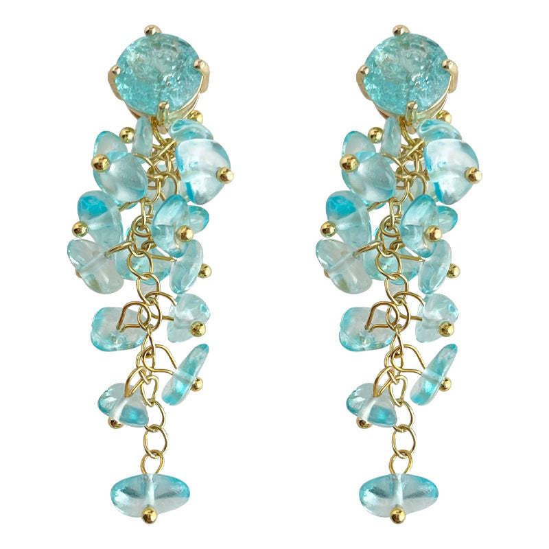 C관 - 롱 테슬 글라스 크리스탈 핸드메이드 우아한 독창적 귀걸이 [4625] 24.07-3