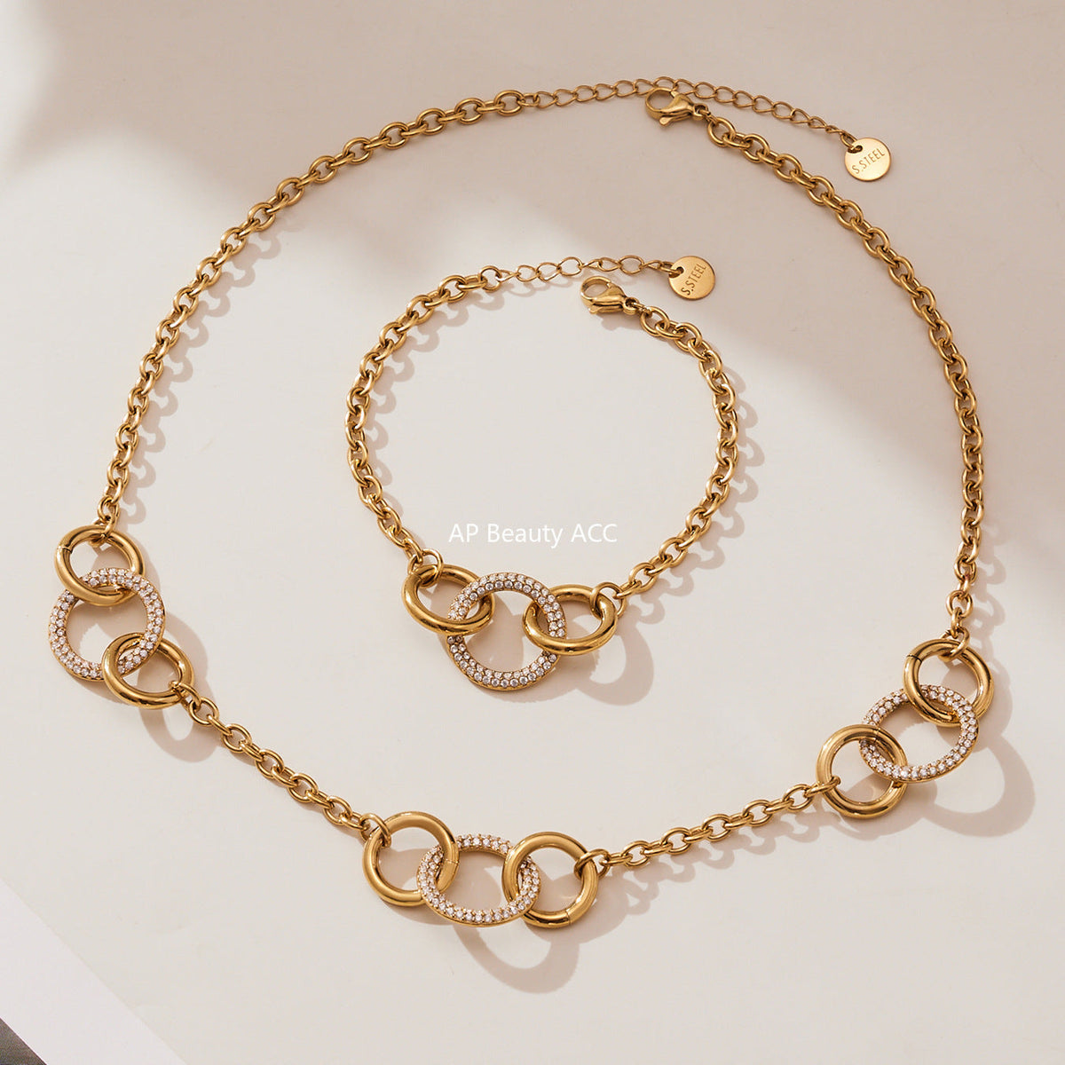 D관 - 스테인리스 스틸 큐빅 연결 링 디자인 목걸이 팔찌 [TXP436] 25.10-3