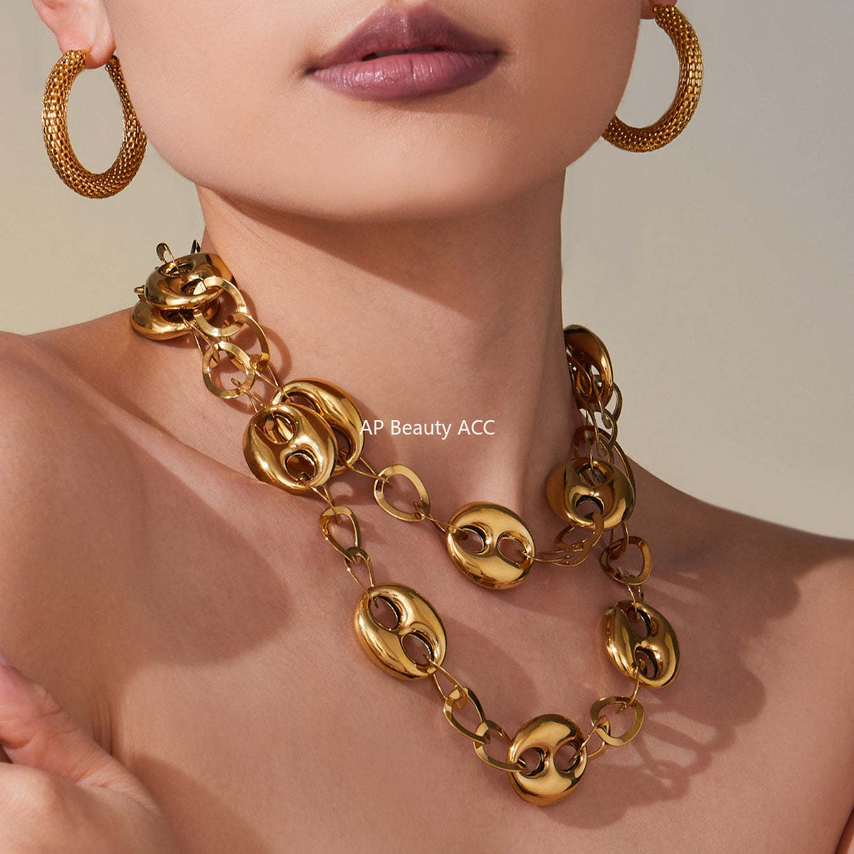 D관 - 18K 도금 스테인리스 스틸 더블 원형 볼드 체인 목걸이 [P1440] 25.10-2