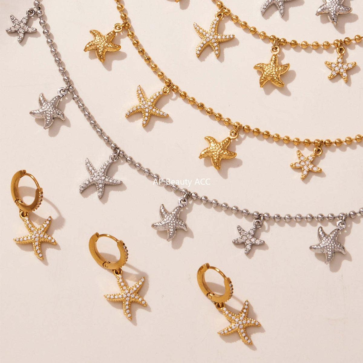 D관 - 스테인리스 스틸 불가사리 큐빅 펜던트 귀걸이 목걸이 팔찌 발찌 [TXP478] 25.11-4