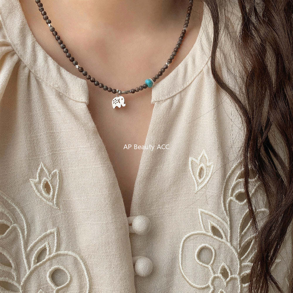 A관 - 코끼리 펜던트 설화석 925 실버 팔찌 목걸이 [1528] 25.11-3