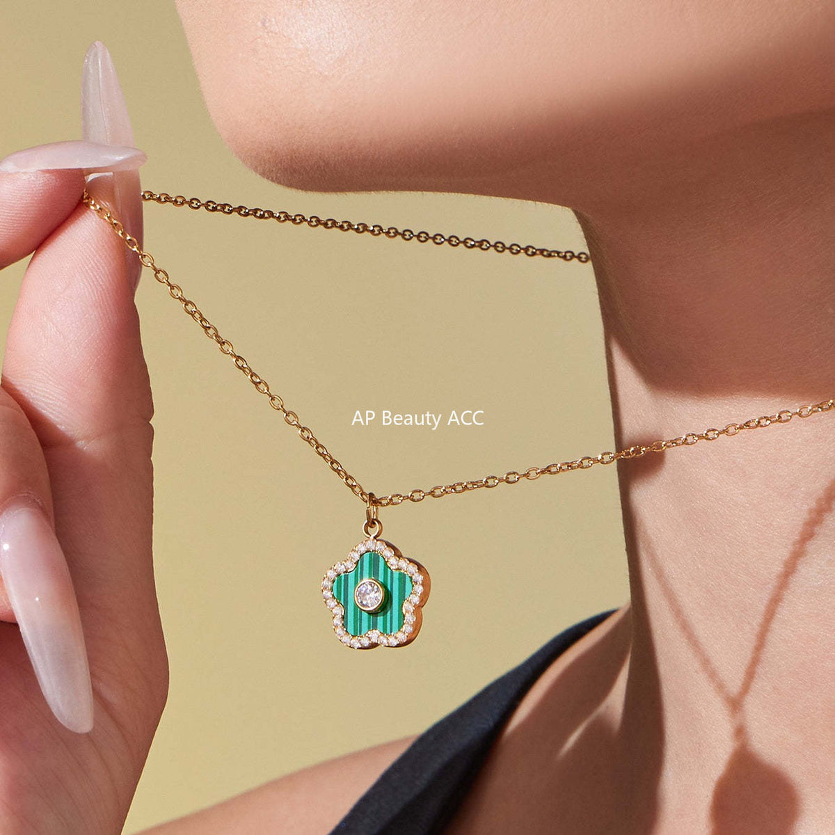 D관 - 스테인리스 스틸 크리스탈 큐브 플라워 큐빅 펜던트 목걸이 팔찌 [TXP453] 25.10-4