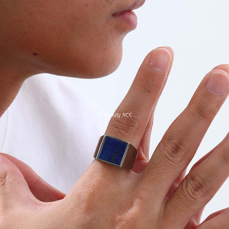 G관 - 스테인리스 스틸 사각 천연석 반지 [RC682] 25.10-5