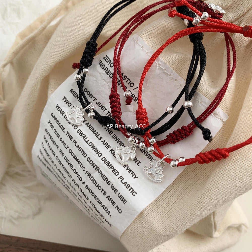 A관 - 925 실버 플라워 말 펜던트 조절 스트랩 팔찌 [1602] 25.11-2