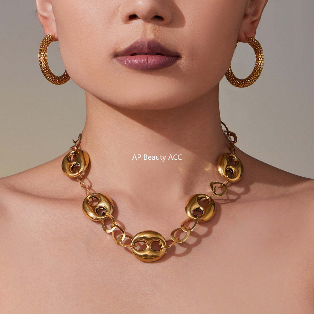 D관 - 18K 도금 스테인리스 스틸 더블 원형 볼드 체인 목걸이 [P1440] 25.10-2